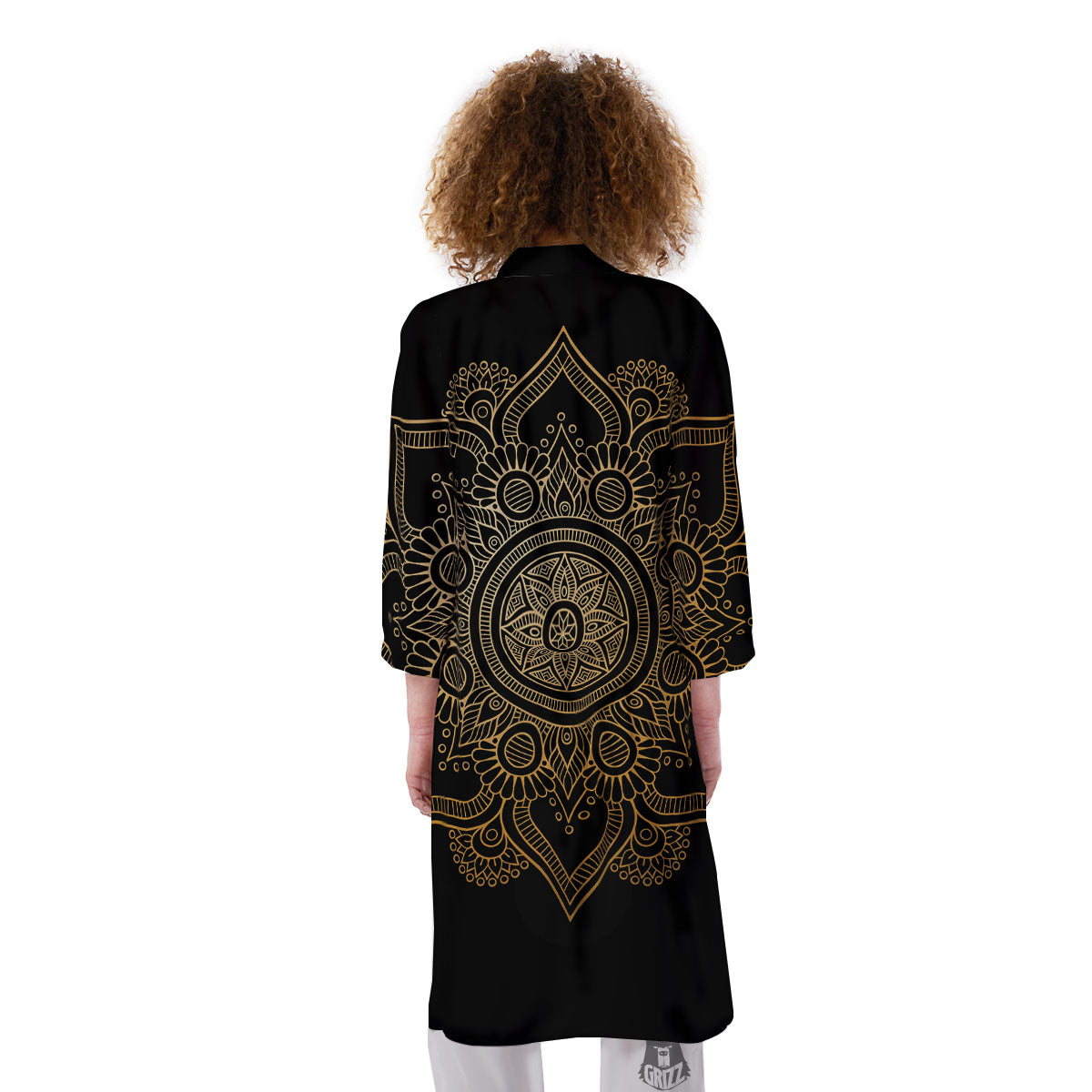Mandala Black And Gold Print Kimono-grizzshop