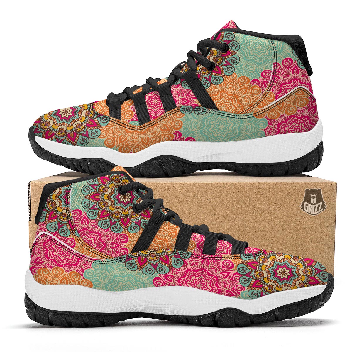Mandala Bohemian Boho Pattern Print Black Bball Shoes-grizzshop