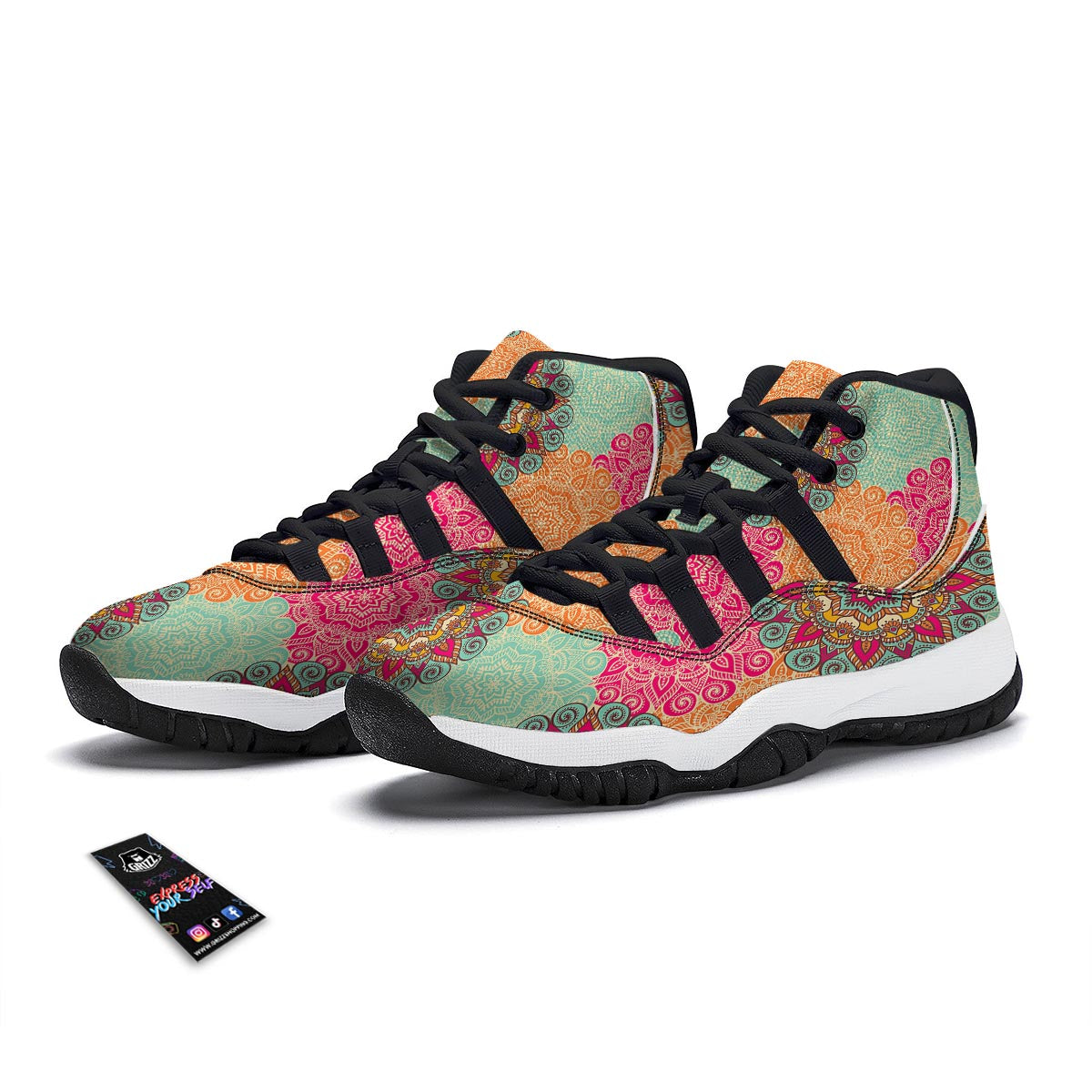 Mandala Bohemian Boho Pattern Print Black Bball Shoes-grizzshop