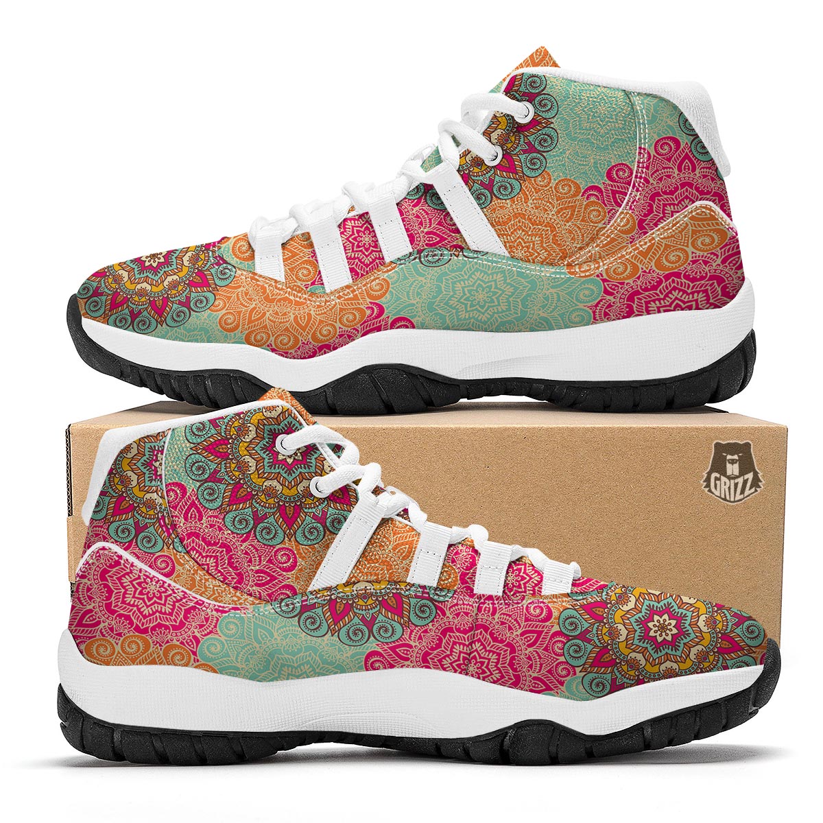 Mandala Bohemian Boho Pattern Print White Bball Shoes-grizzshop