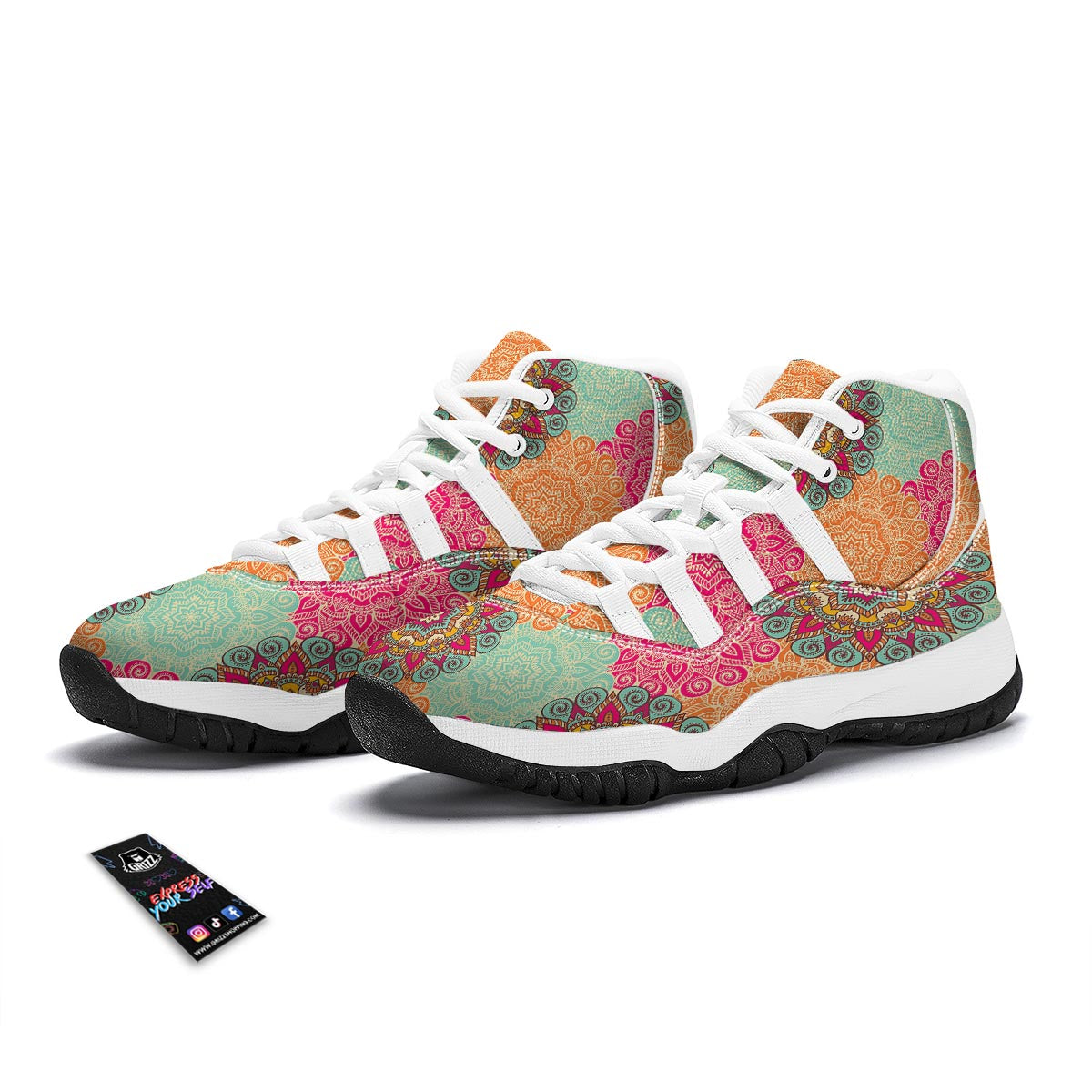 Mandala Bohemian Boho Pattern Print White Bball Shoes-grizzshop