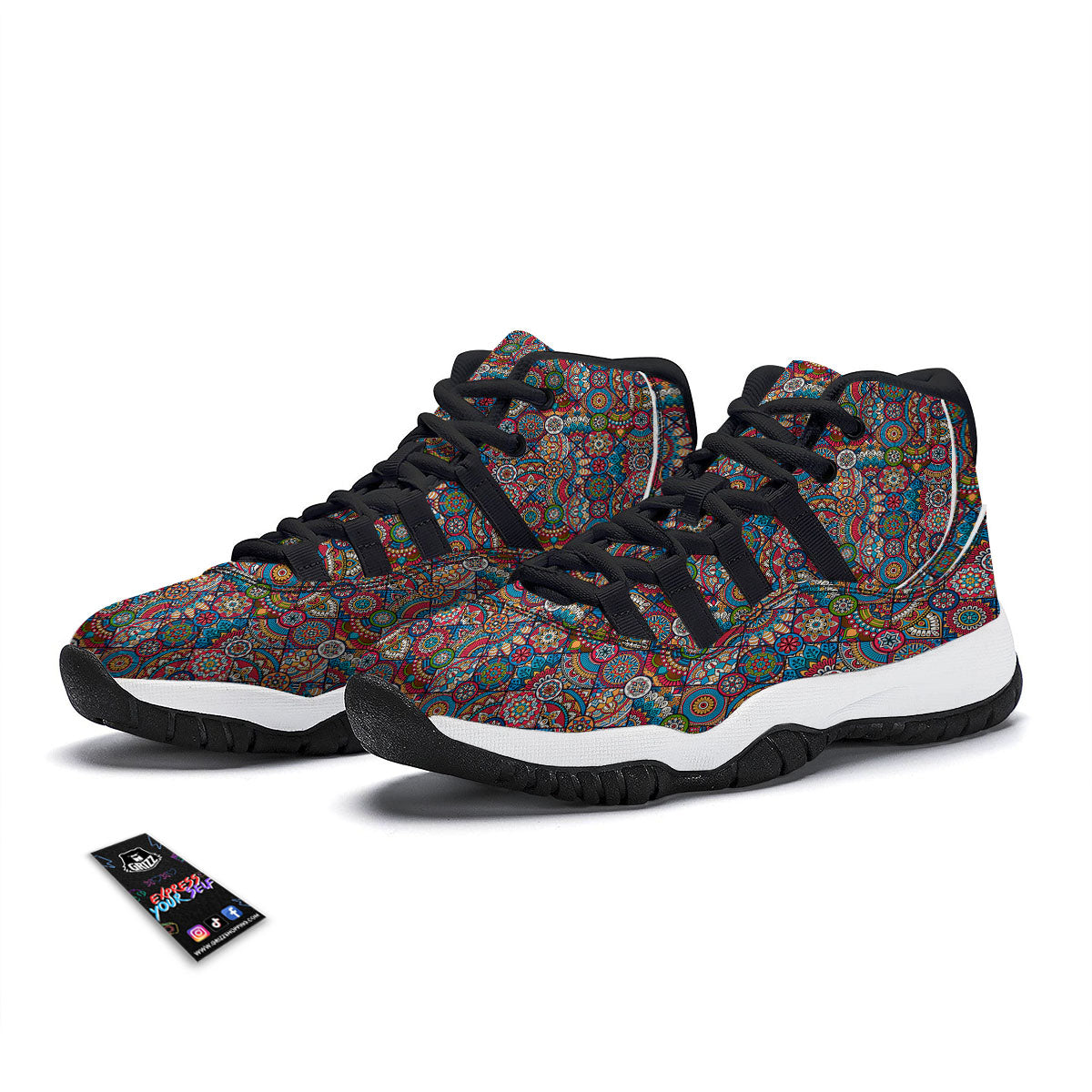 Mandala Bohemian Colorful Print Pattern Black Bball Shoes-grizzshop