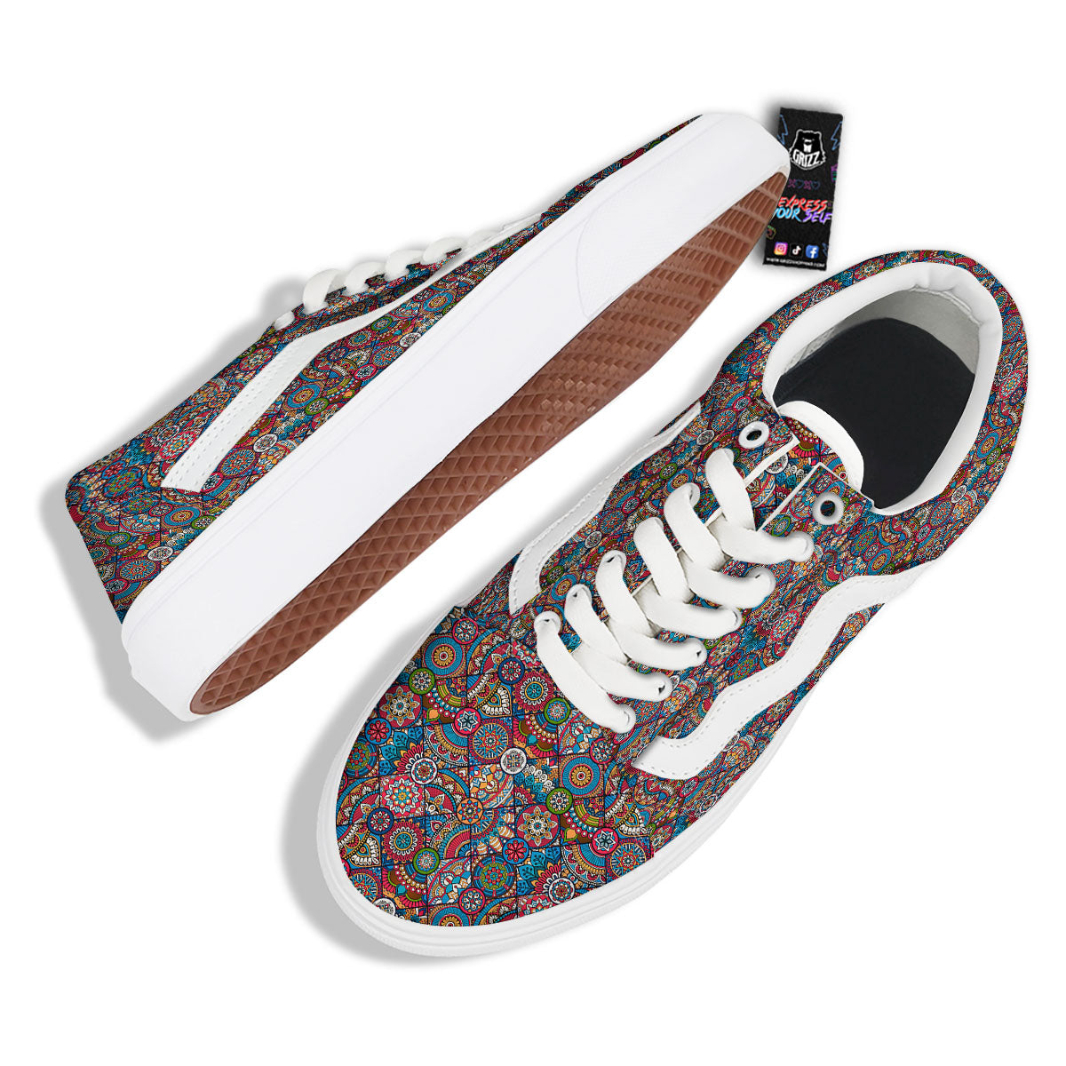 Mandala Bohemian Colorful Print Pattern Skate Shoes-grizzshop
