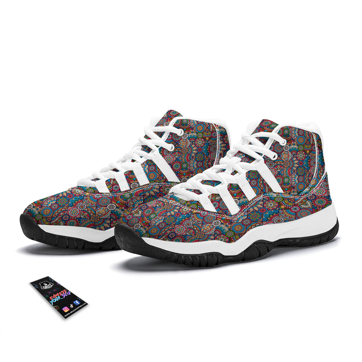 Mandala Bohemian Colorful Print Pattern White Bball Shoes-grizzshop