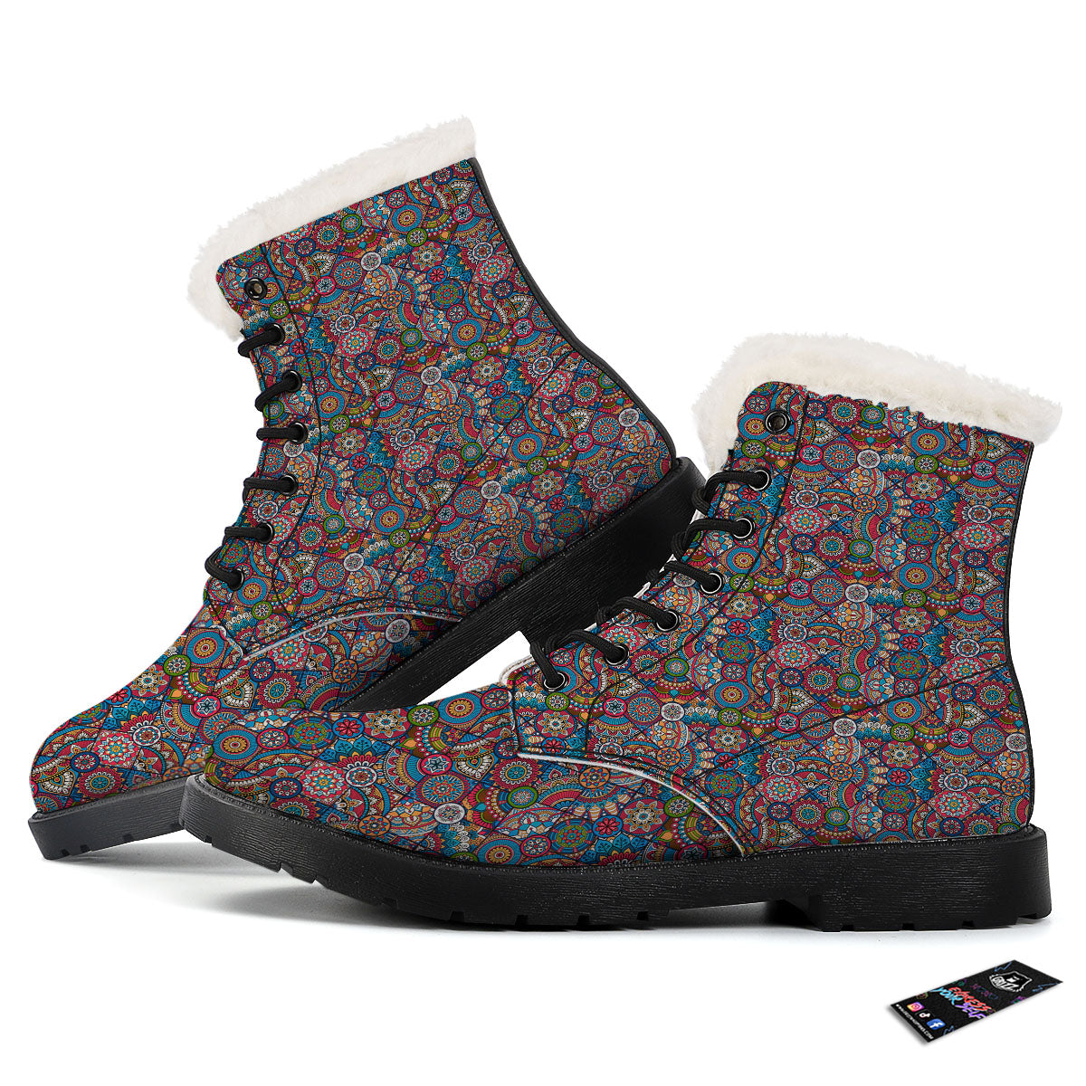 Mandala Bohemian Colorful Print Pattern Winter Boots-grizzshop
