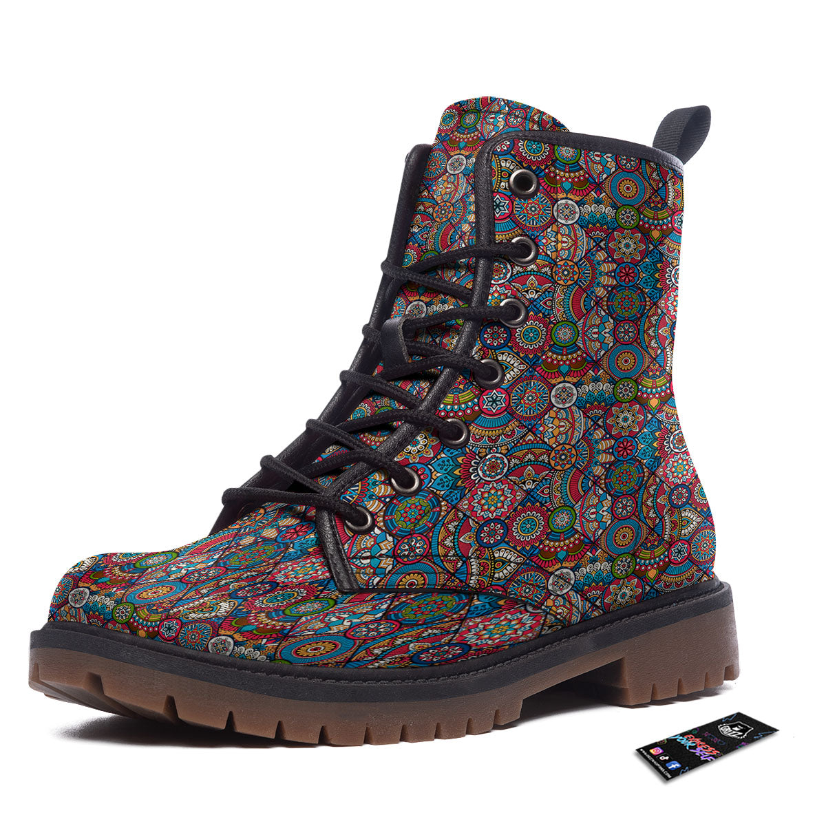 Mandala Bohemian Colorful Print Pattern Work Boots-grizzshop