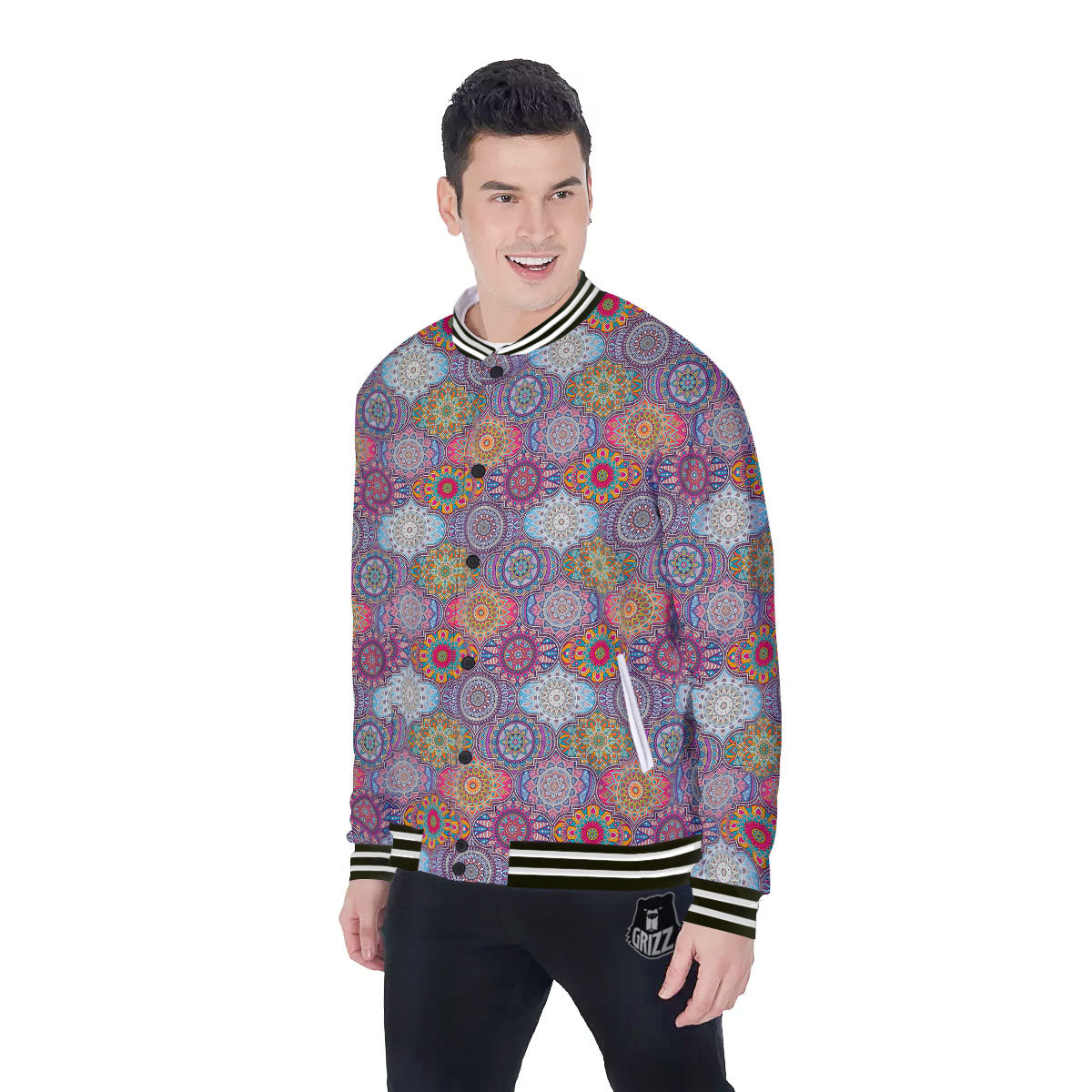 Mandala Bohemian Indian Print Pattern Baseball Jacket-grizzshop