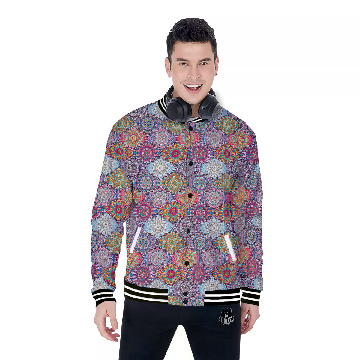 Mandala Bohemian Indian Print Pattern Baseball Jacket-grizzshop