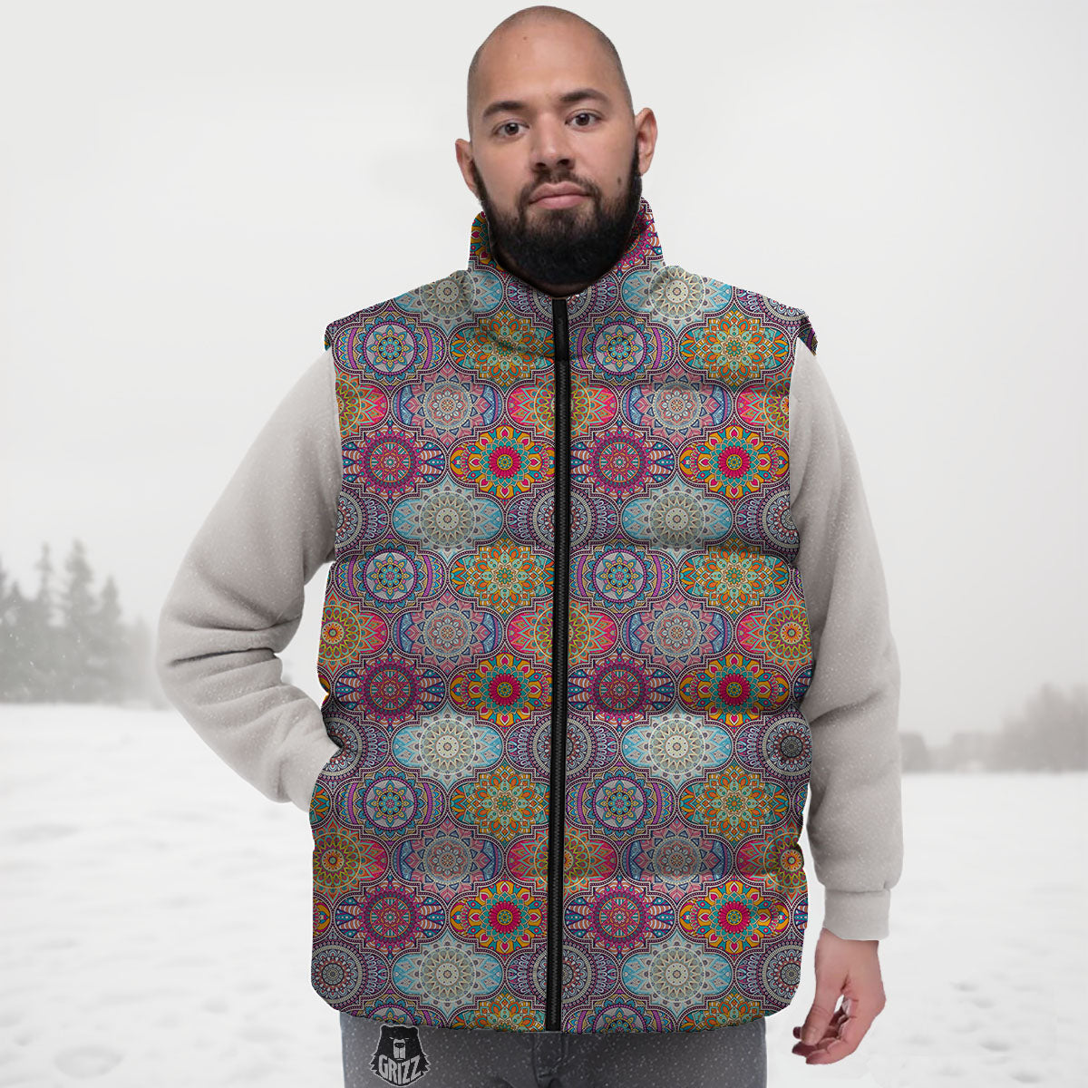 Mandala Bohemian Indian Print Pattern Down Vest