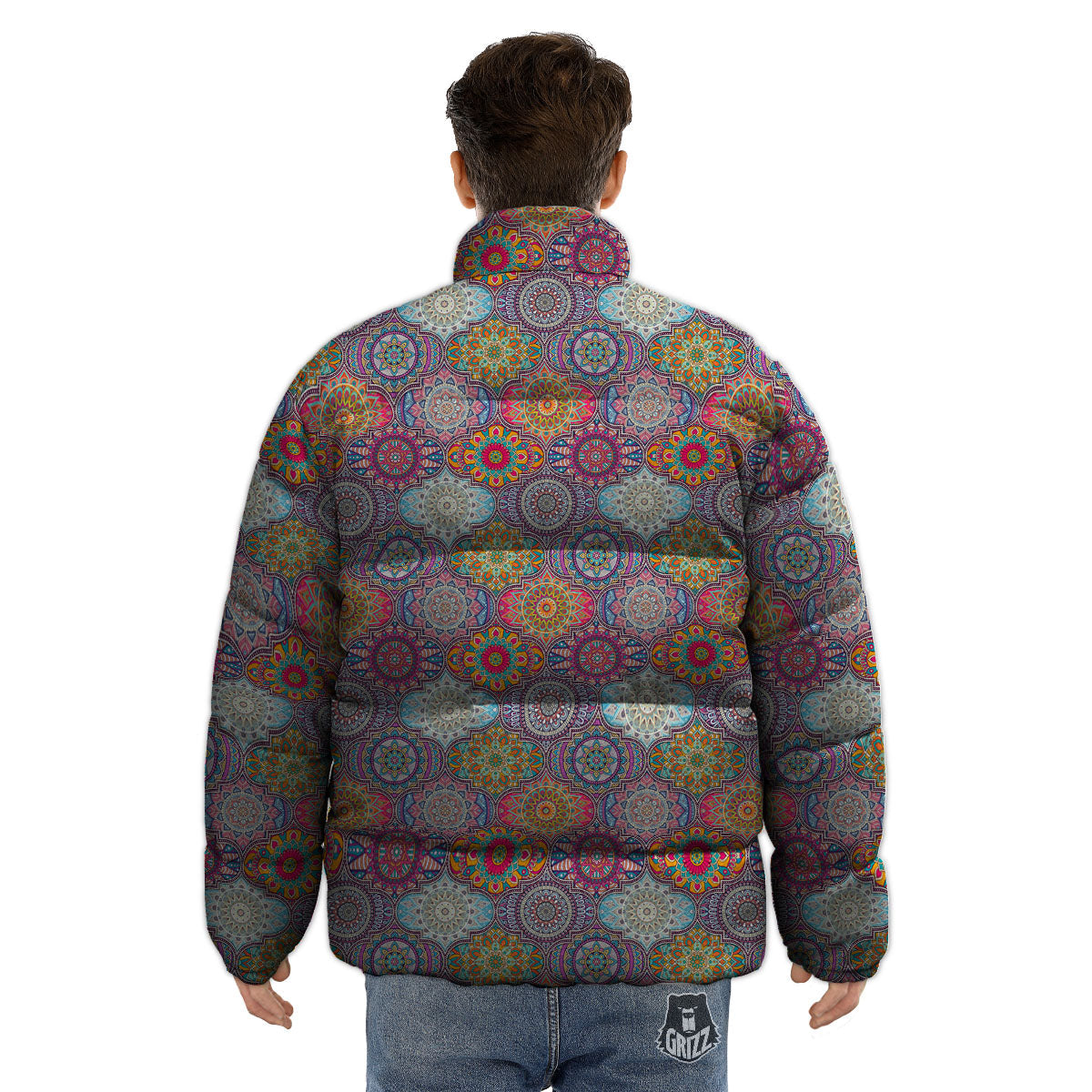 Mandala Bohemian Indian Print Pattern Puffer Jacket-grizzshop