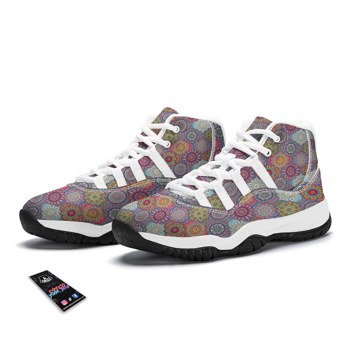 Mandala Bohemian Indian Print Pattern White Bball Shoes-grizzshop