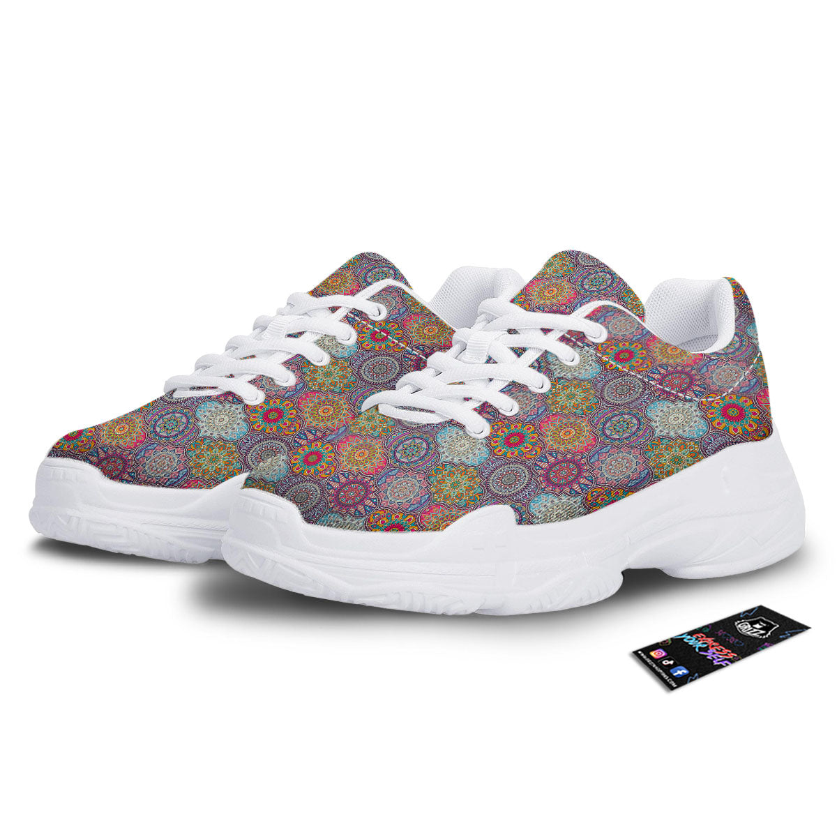 Mandala Bohemian Indian Print Pattern White Chunky Shoes-grizzshop