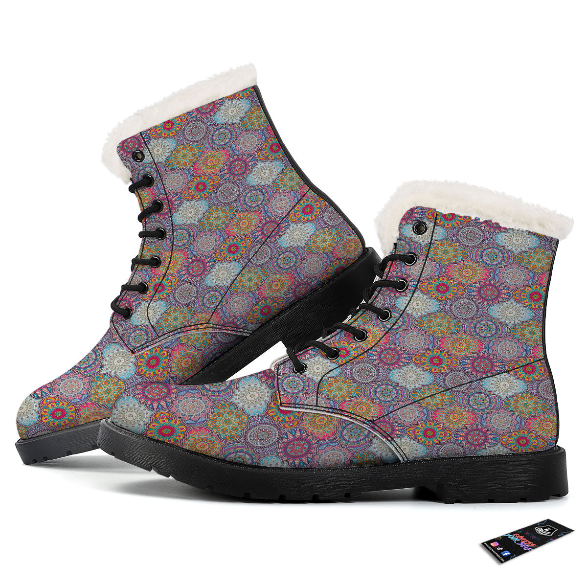 Mandala Bohemian Indian Print Pattern Winter Boots-grizzshop