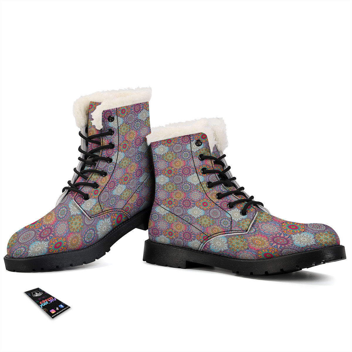 Mandala Bohemian Indian Print Pattern Winter Boots-grizzshop