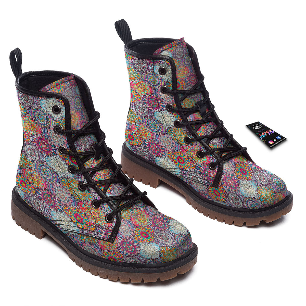 Mandala Bohemian Indian Print Pattern Work Boots-grizzshop