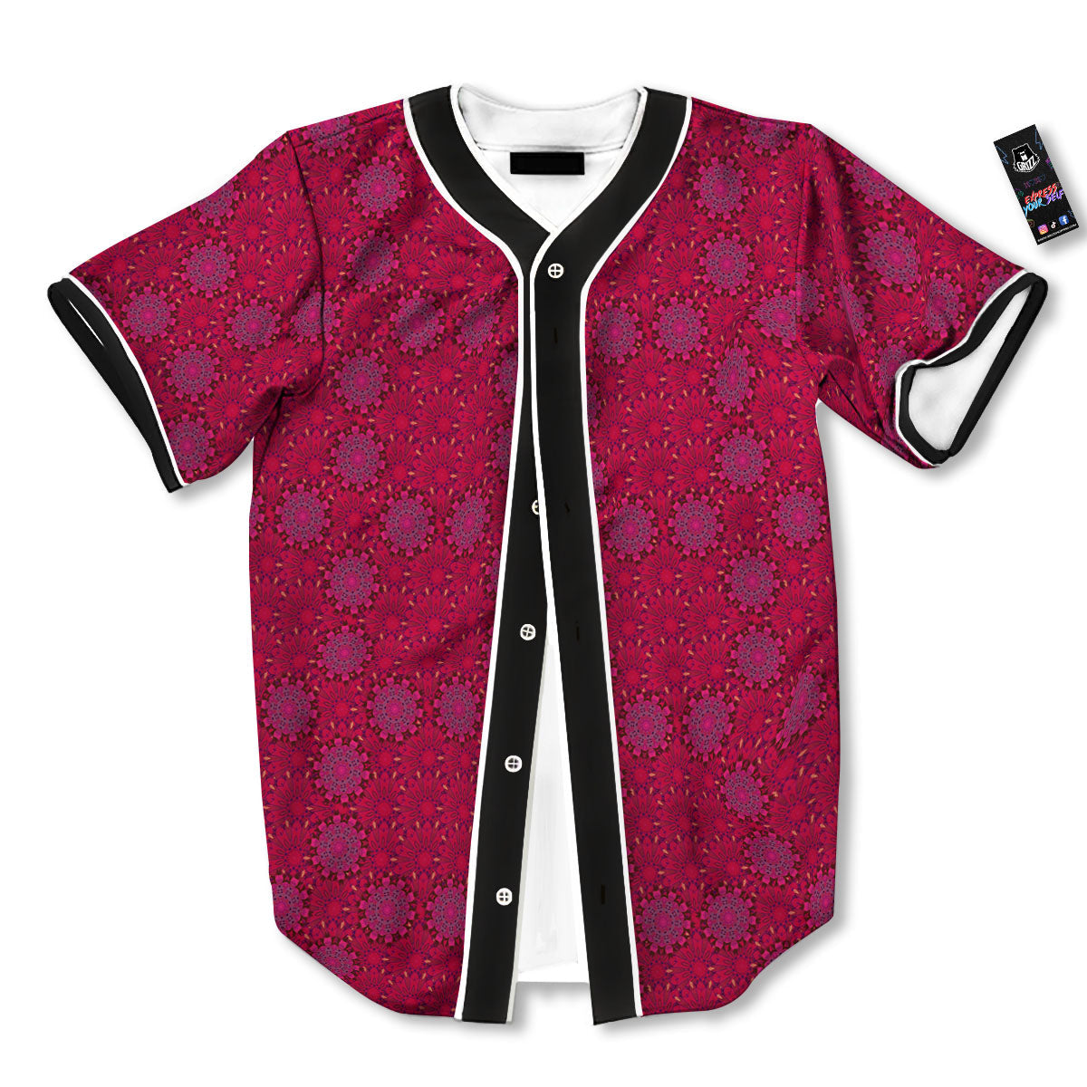 Mandala Bohemian Magenta Print Pattern Baseball Jersey-grizzshop