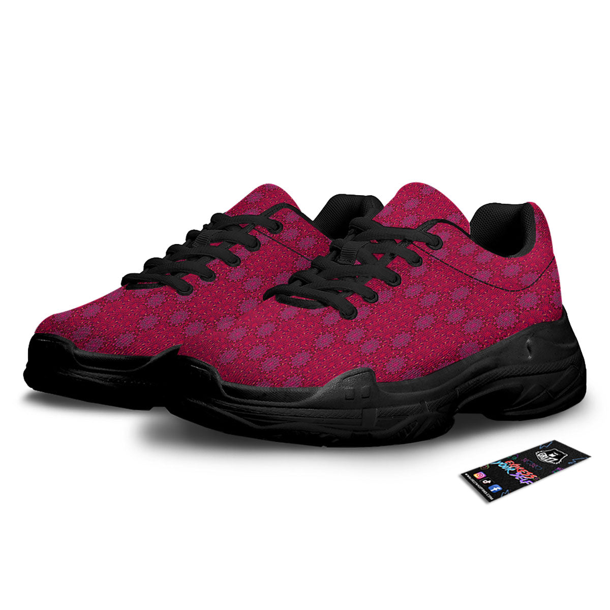 Mandala Bohemian Magenta Print Pattern Black Chunky Shoes-grizzshop