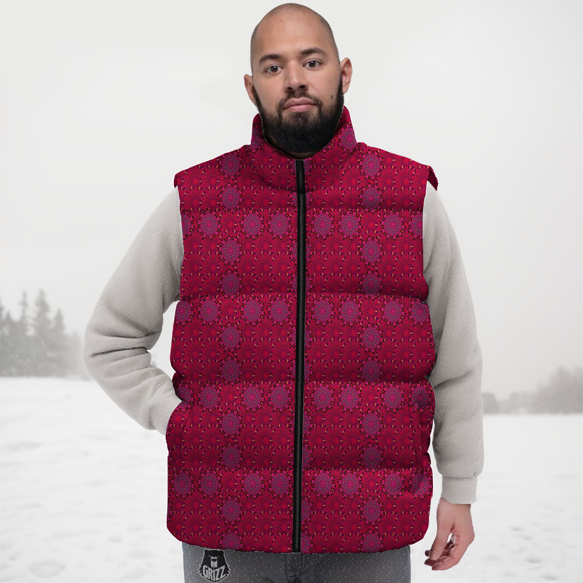 Mandala Bohemian Magenta Print Pattern Down Vest