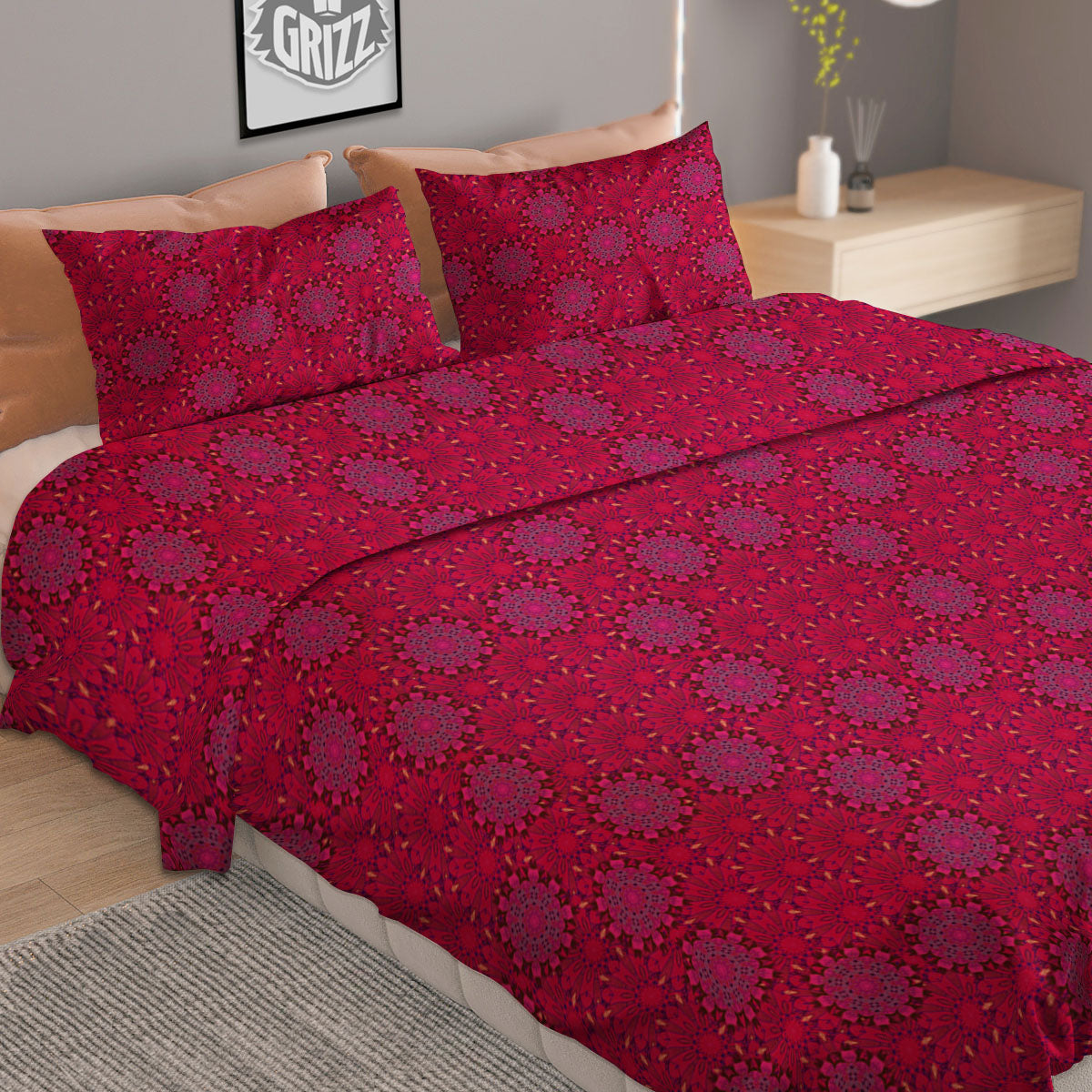 Mandala Bohemian Magenta Print Pattern Duvet Cover Bedding Set