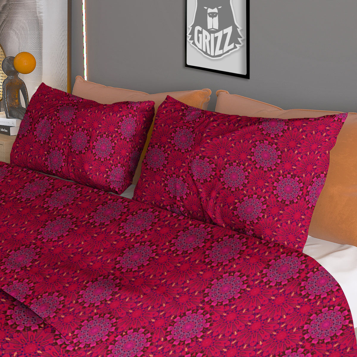 Mandala Bohemian Magenta Print Pattern Duvet Cover Bedding Set