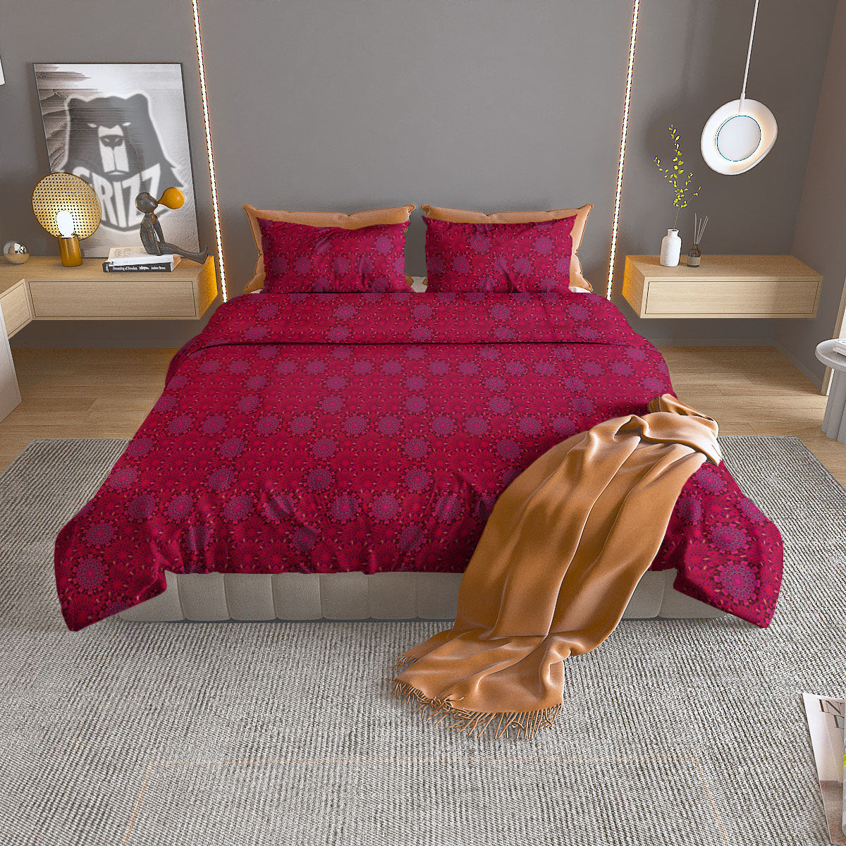 Mandala Bohemian Magenta Print Pattern Duvet Cover Bedding Set