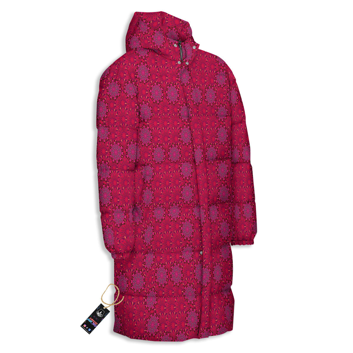 Mandala Bohemian Magenta Print Pattern Long Down Jacket-grizzshop