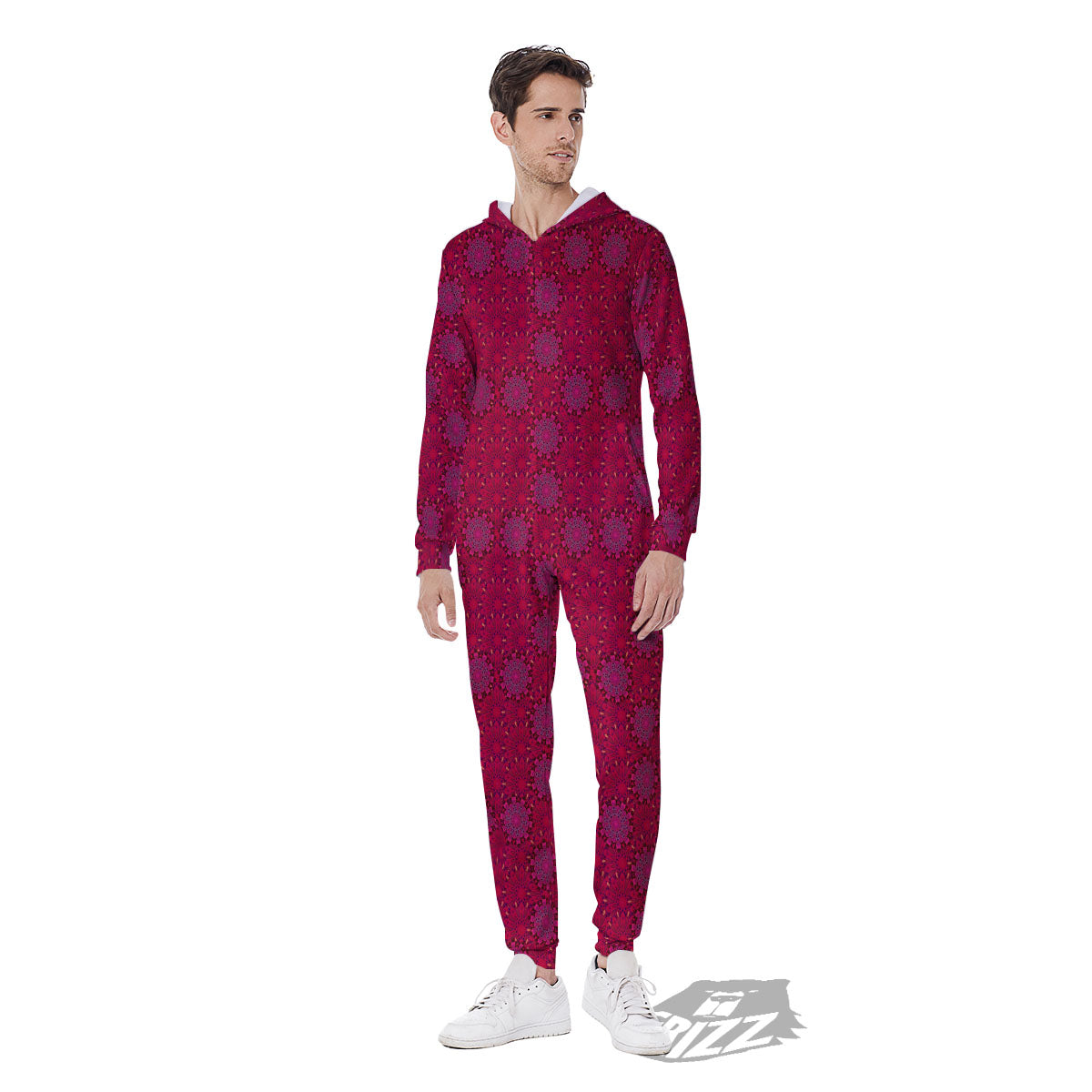 Mandala Bohemian Magenta Print Pattern Men's Jumpsuit-grizzshop
