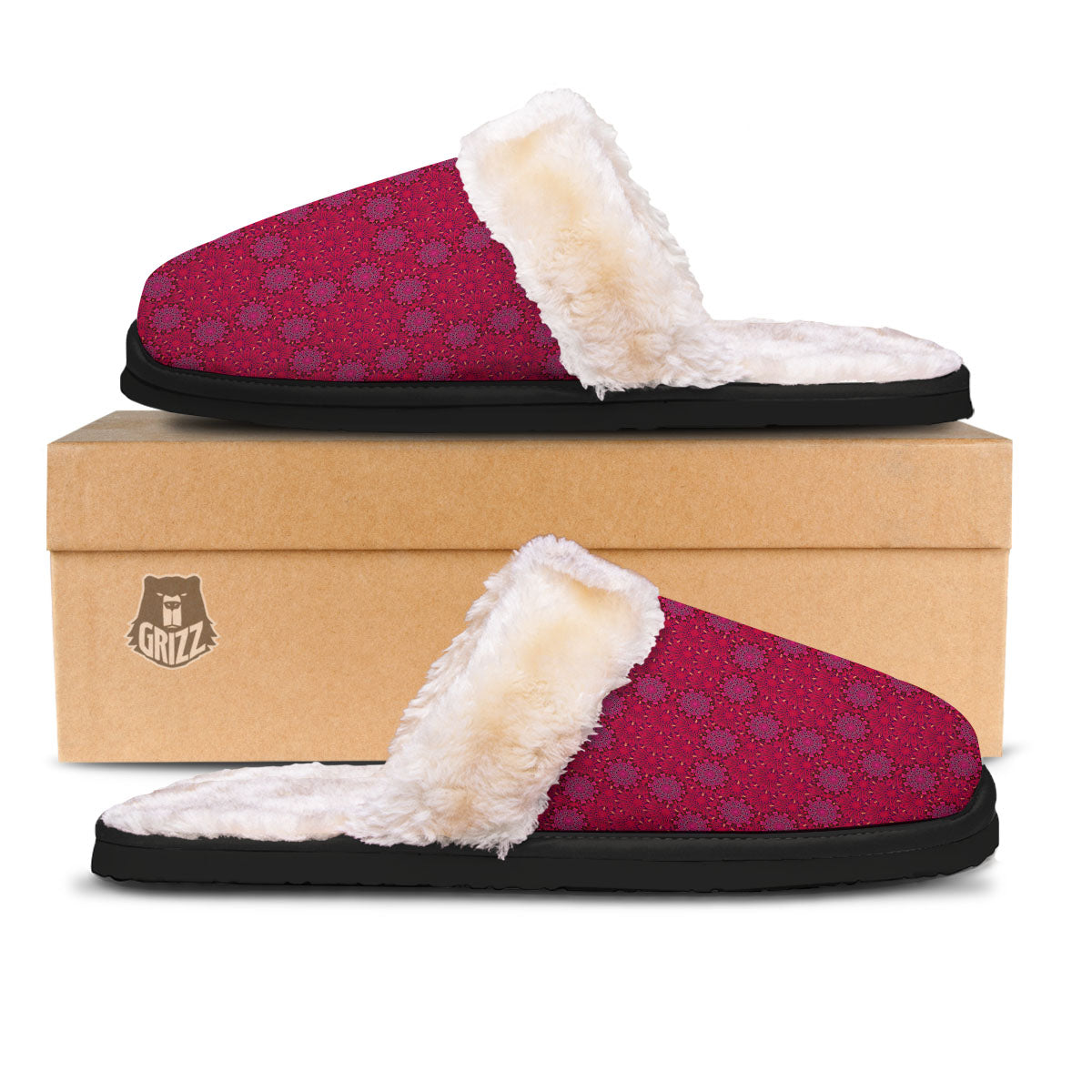 Mandala Bohemian Magenta Print Pattern Slippers-grizzshop