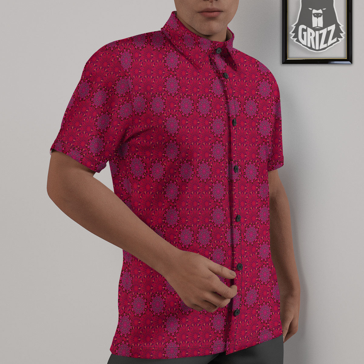 Mandala Bohemian Magenta Print Pattern Untucked Shirts-grizzshop
