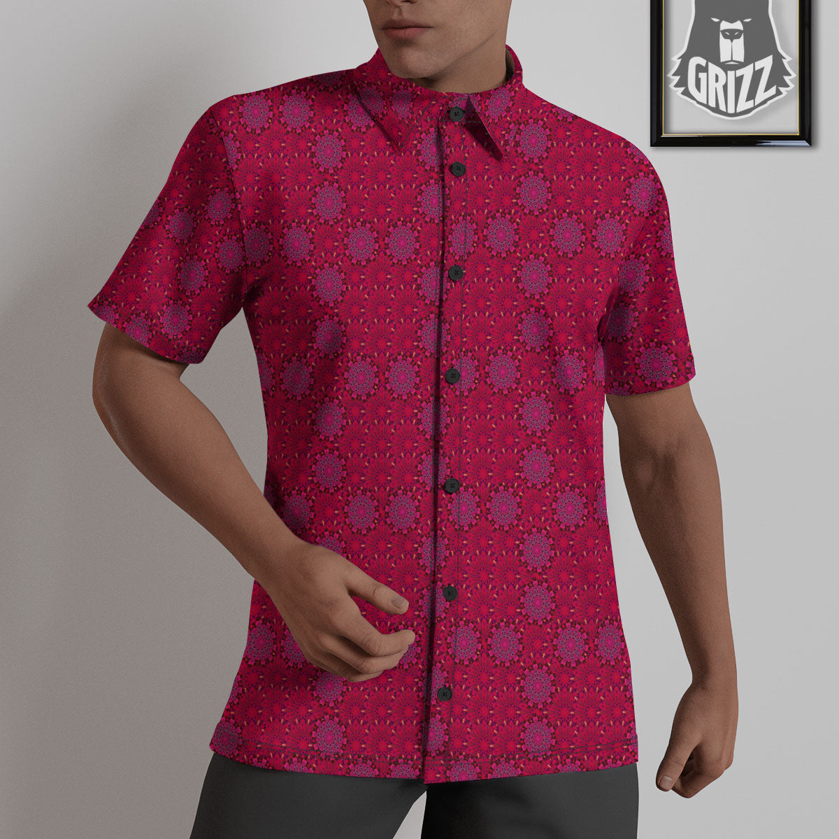 Mandala Bohemian Magenta Print Pattern Untucked Shirts-grizzshop