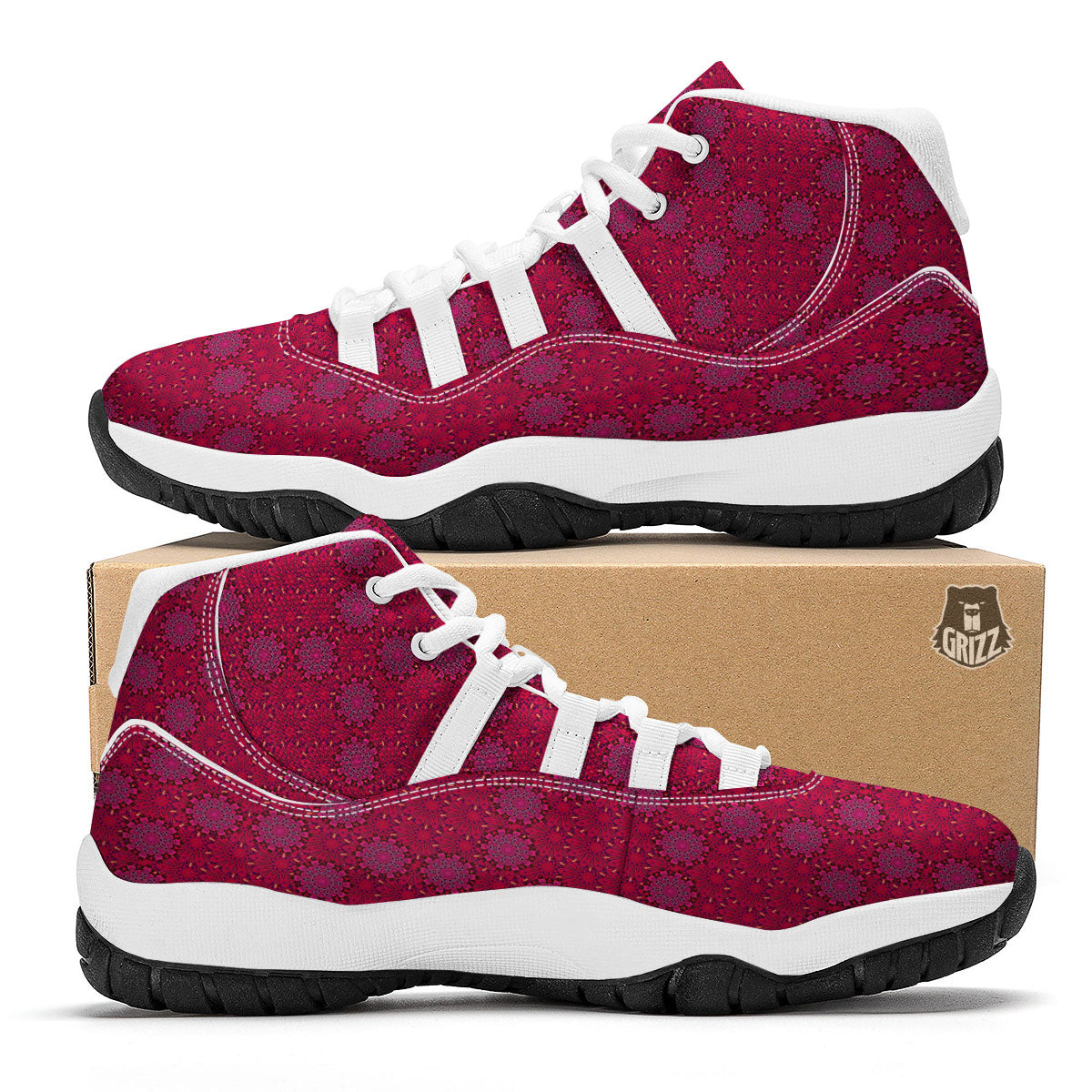Mandala Bohemian Magenta Print Pattern White Bball Shoes-grizzshop
