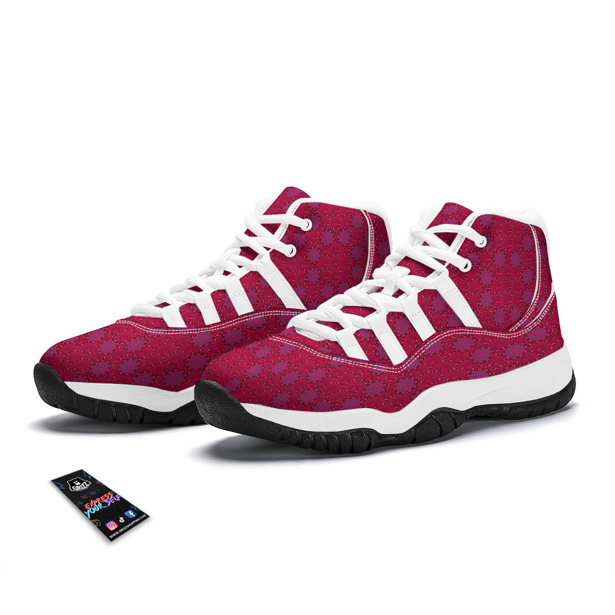 Mandala Bohemian Magenta Print Pattern White Bball Shoes-grizzshop