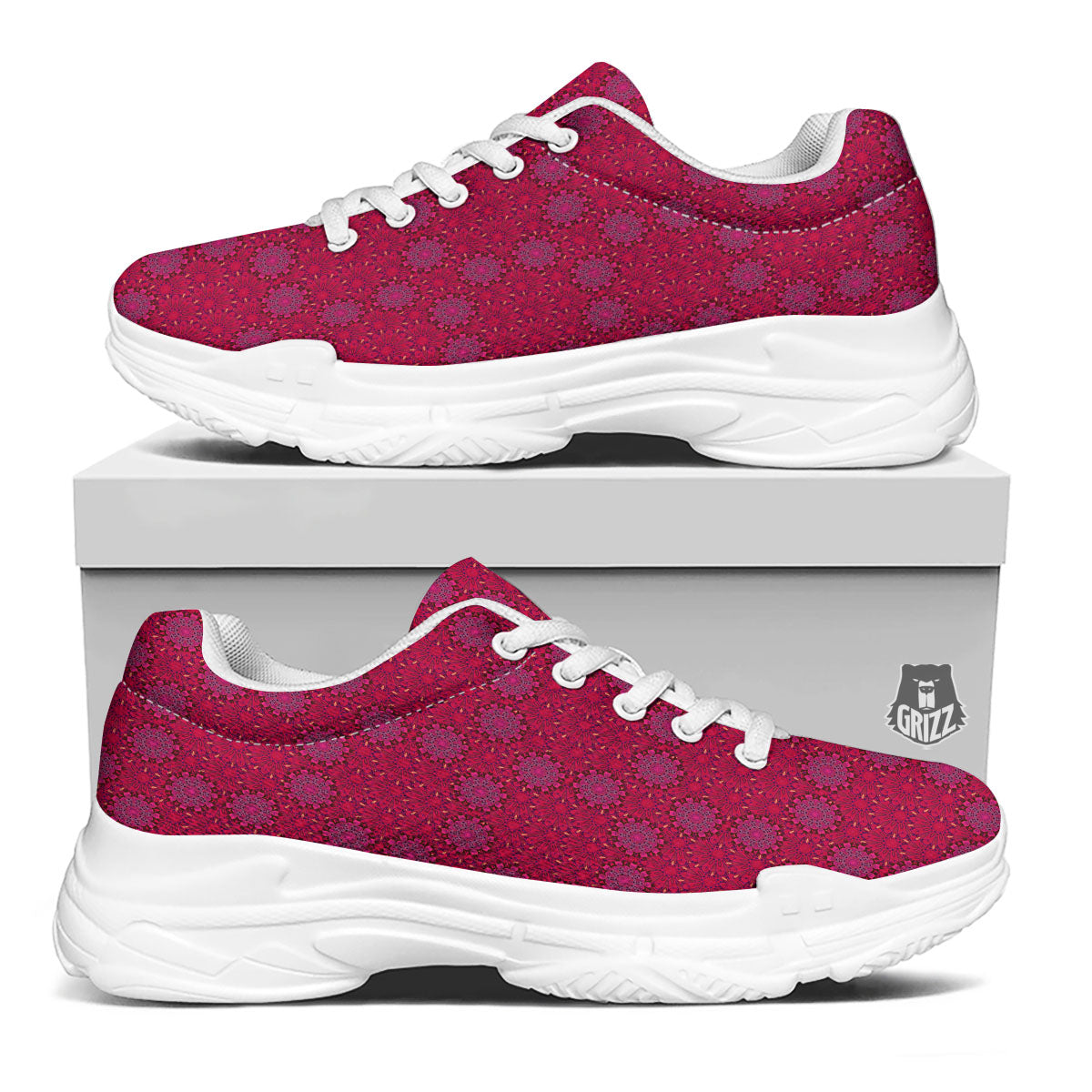 Mandala Bohemian Magenta Print Pattern White Chunky Shoes-grizzshop