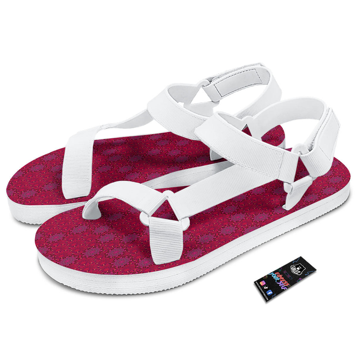 Mandala Bohemian Magenta Print Pattern White Open Toe Sandals-grizzshop