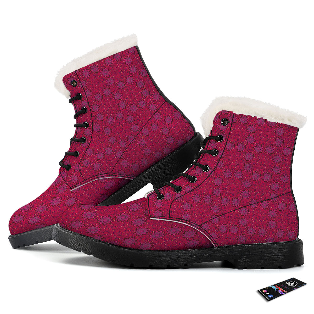 Mandala Bohemian Magenta Print Pattern Winter Boots-grizzshop