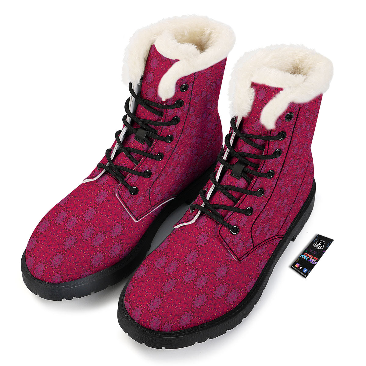 Mandala Bohemian Magenta Print Pattern Winter Boots-grizzshop