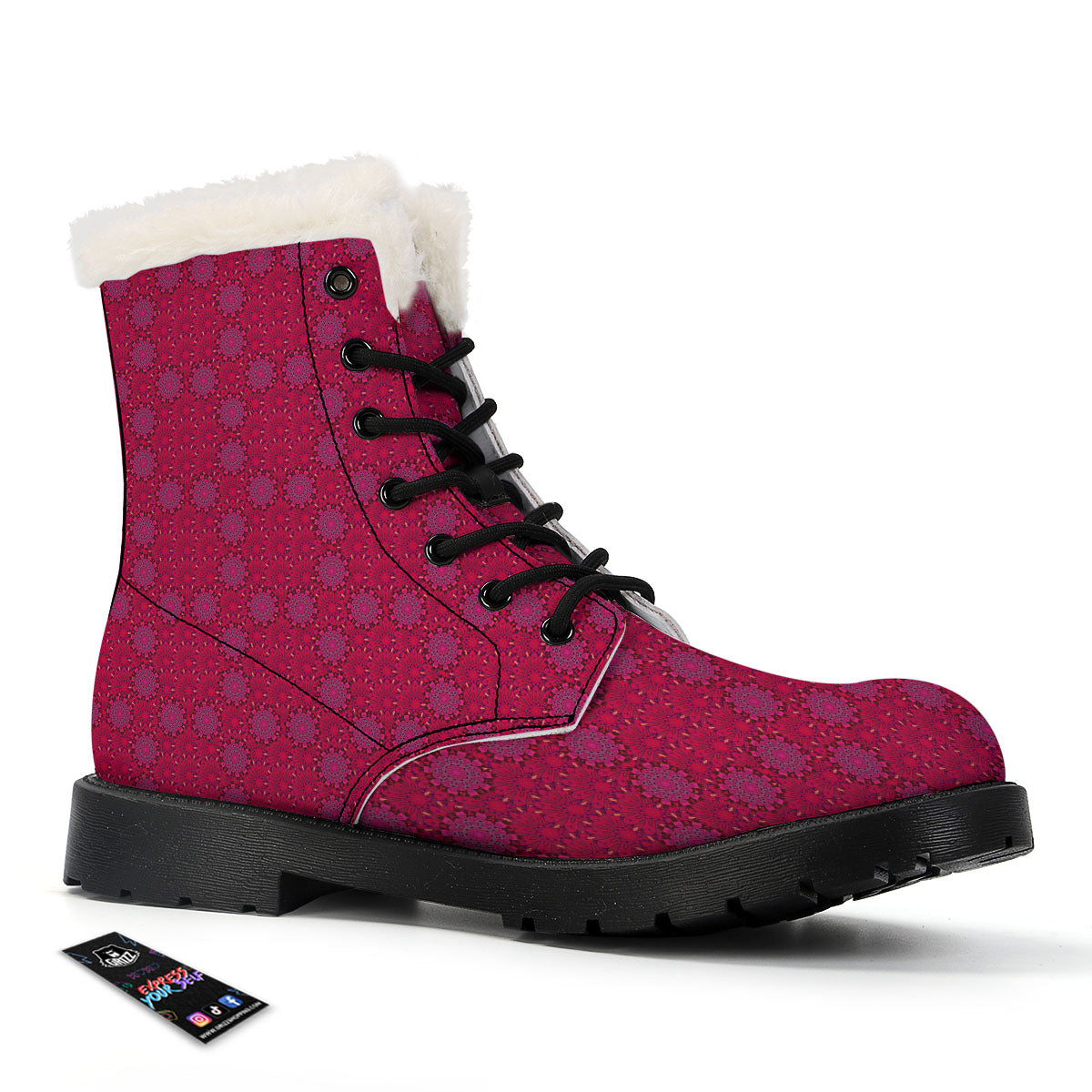 Mandala Bohemian Magenta Print Pattern Winter Boots-grizzshop