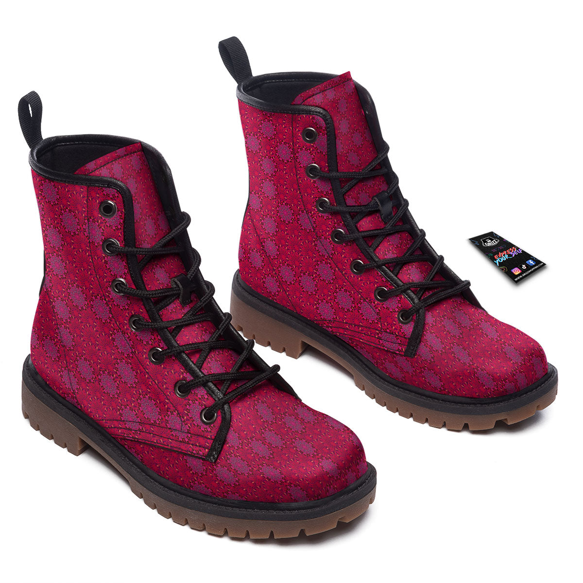 Mandala Bohemian Magenta Print Pattern Work Boots-grizzshop