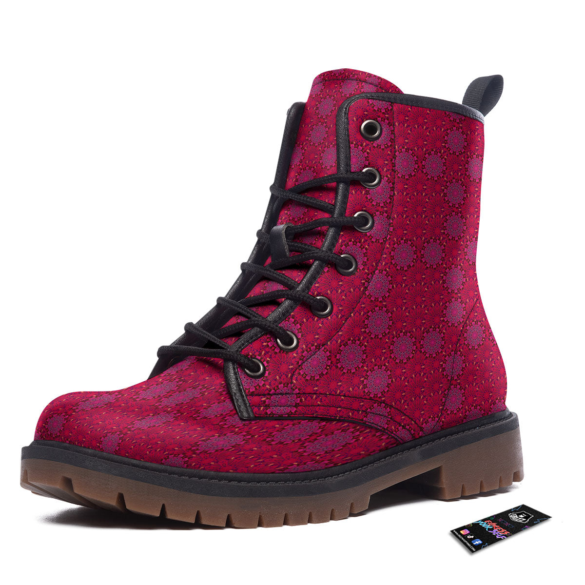 Mandala Bohemian Magenta Print Pattern Work Boots-grizzshop