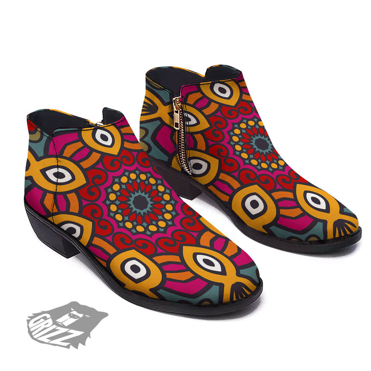 Mandala Bohemian Native Print Pattern Ankle Boots-grizzshop