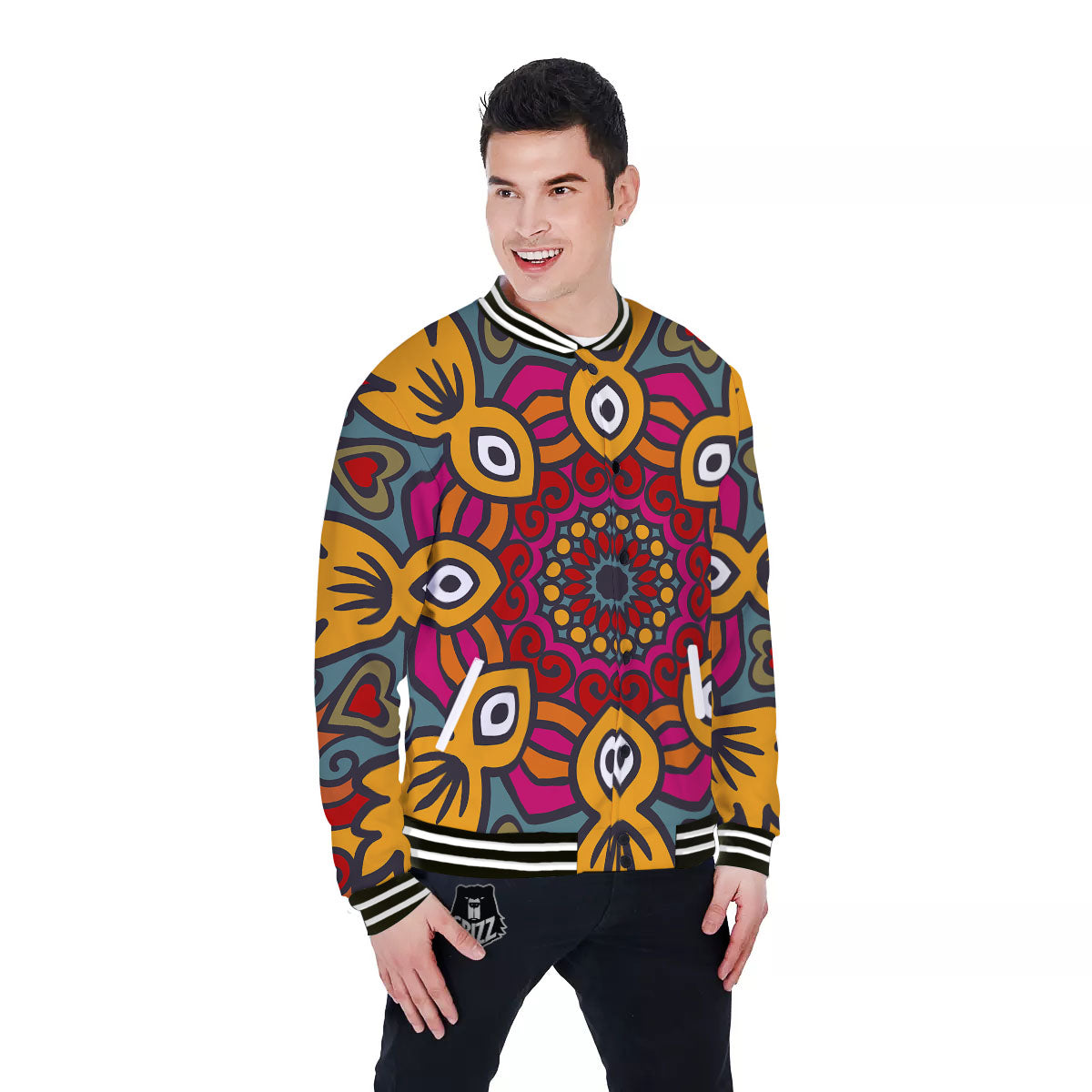 Mandala Bohemian Native Print Pattern Baseball Jacket-grizzshop