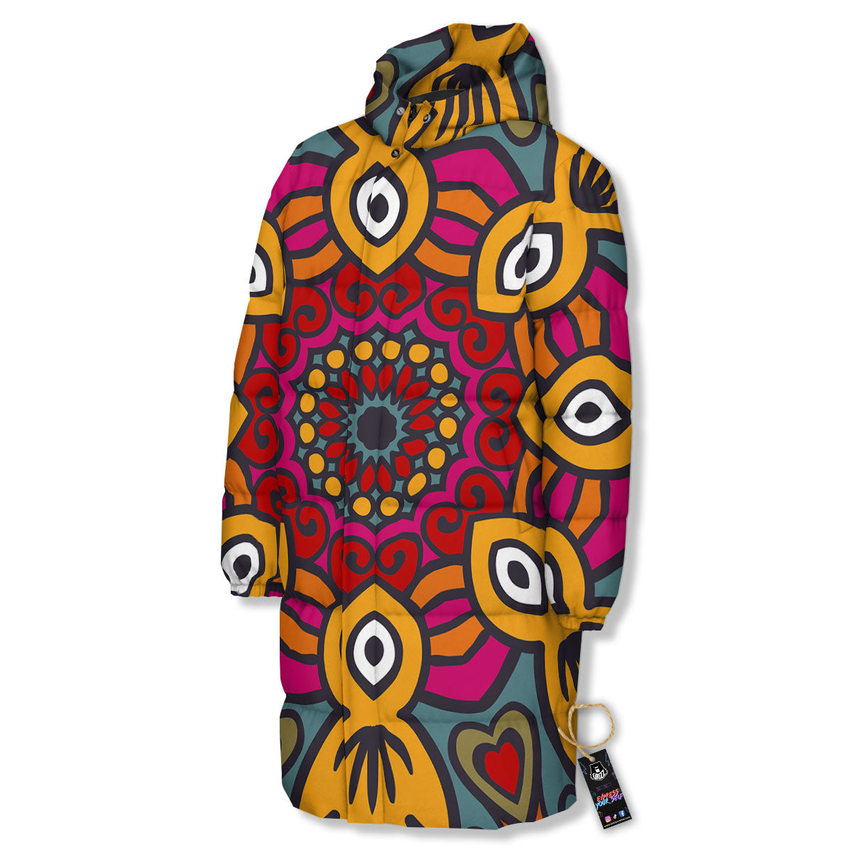 Mandala Bohemian Native Print Pattern Long Down Jacket-grizzshop
