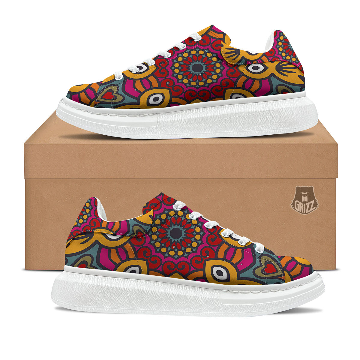 Mandala Bohemian Native Print Pattern Platform Shoes-grizzshop
