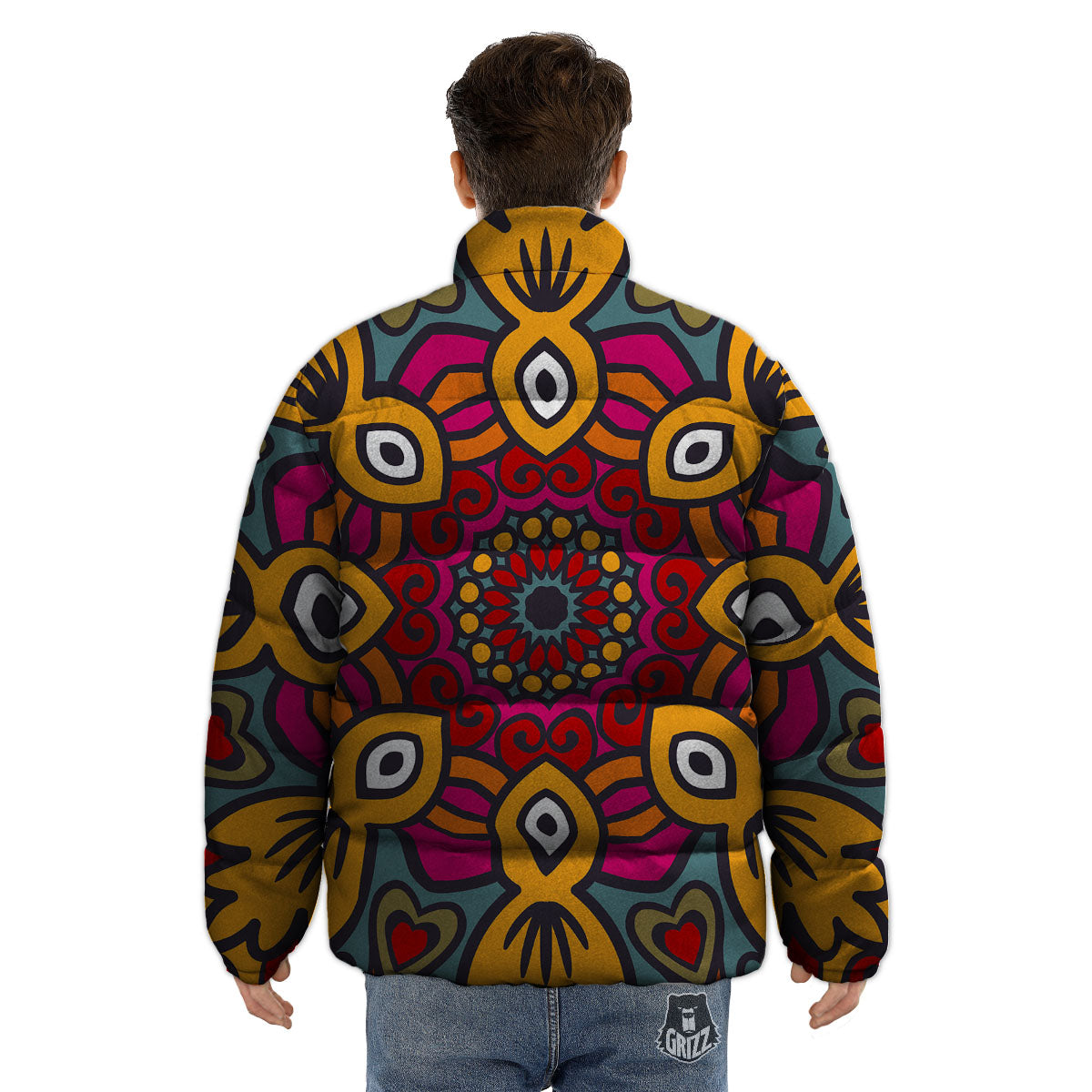 Mandala Bohemian Native Print Pattern Puffer Jacket-grizzshop