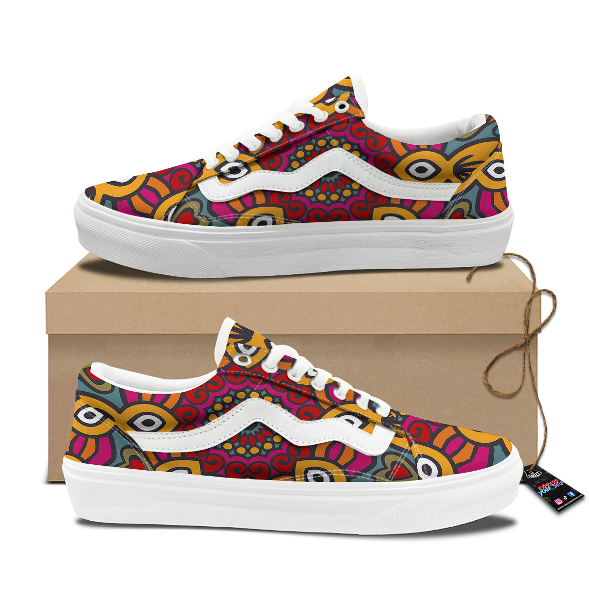 Mandala Bohemian Native Print Pattern Skate Shoes-grizzshop