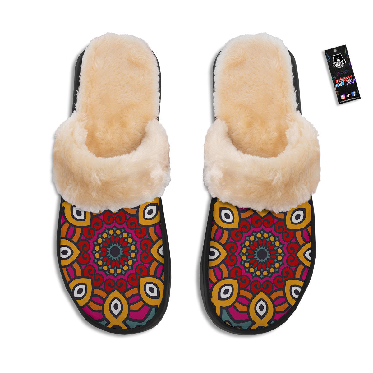 Mandala Bohemian Native Print Pattern Slippers-grizzshop