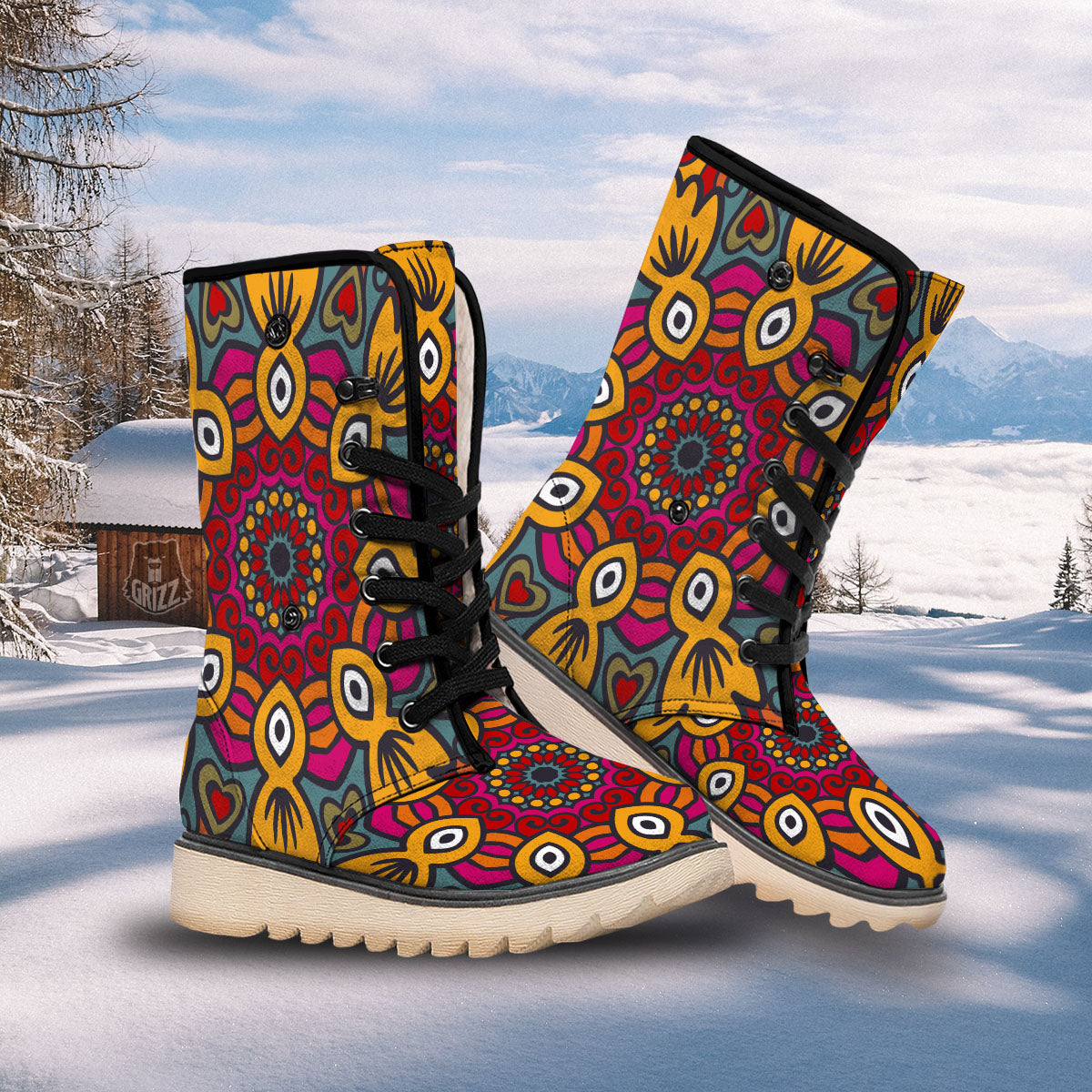 Mandala Bohemian Native Print Pattern Snow Boots-grizzshop
