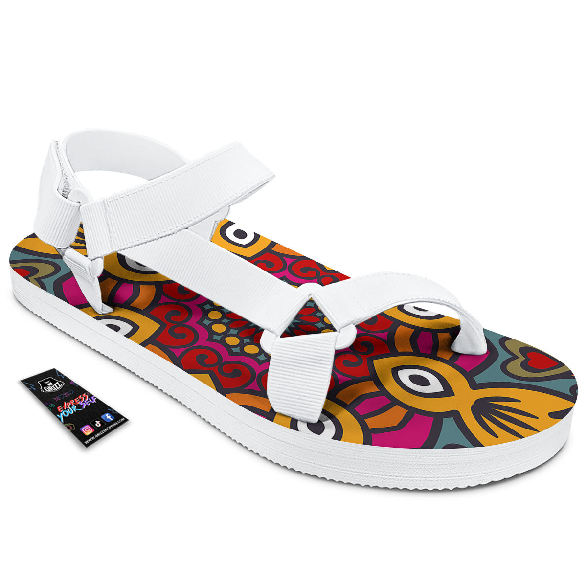 Mandala Bohemian Native Print Pattern White Open Toe Sandals-grizzshop
