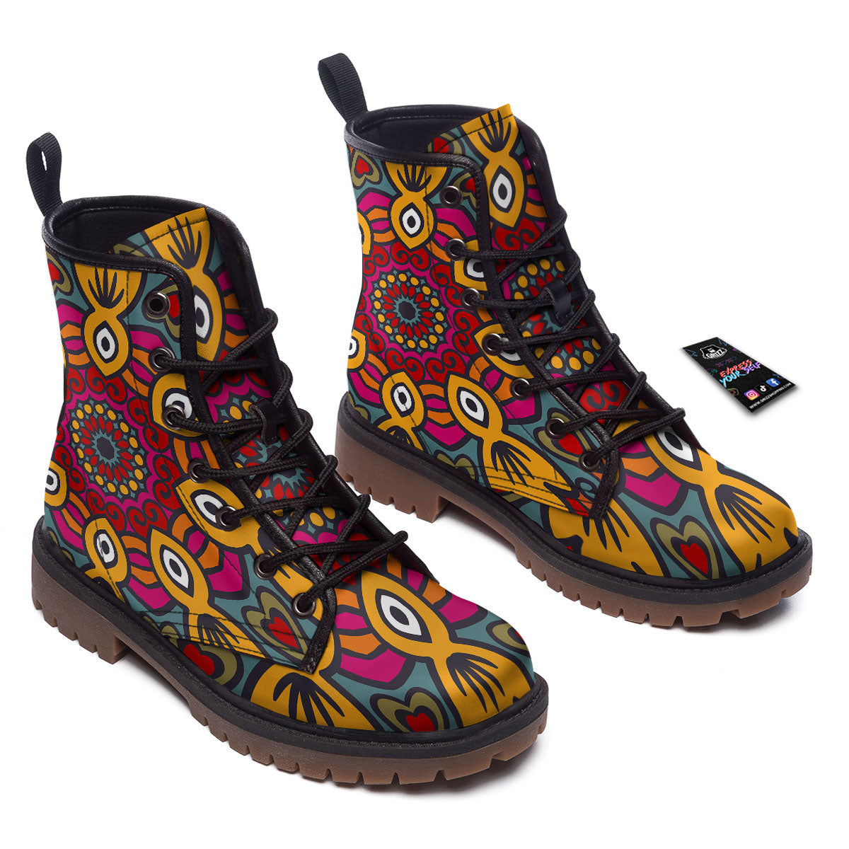 Mandala Bohemian Native Print Pattern Work Boots-grizzshop