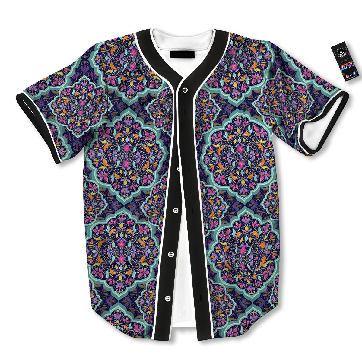 Mandala Bohemian Purple Print Pattern Baseball Jersey-grizzshop